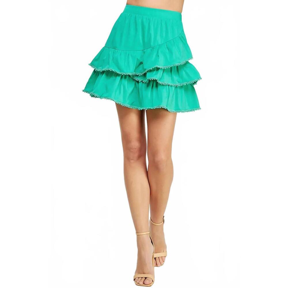 NEW STRUT & BOLT poplin ruffle mini skirt in aqua